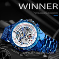 Winner New Fashion Automatic Mens Watches Luxury Mechanical Wristwatches Hollow Watch With Stainless Steel Blue Design watch